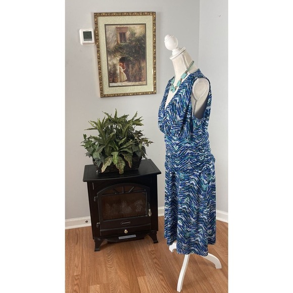 Nine West Dress Women's 16 Sleeveless V-Neck Partially Lined Blue Stretch - Picture 6 of 12